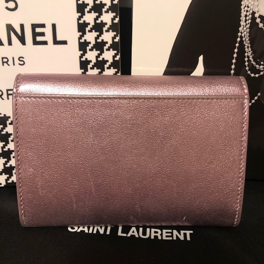 YSL Yves Saint Laurent Azalea Metallic Pink Wallet Rare - Picture 5 of 16